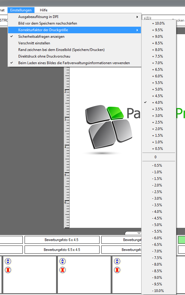 Korrektur der Druckgröße